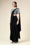 Aakaar_Black Moss Crepe Embroidered Sequins Boat Neck Pre-draped Saree With Blouse _Online_at_Aza_Fashions