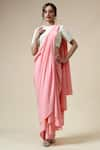 Aakaar_Pink Moss Crepe Embroidered Sequins Closed Round Pre-draped Saree With Blouse _Online_at_Aza_Fashions