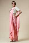 Buy_Aakaar_Pink Moss Crepe Embroidered Sequins Closed Round Pre-draped Saree With Blouse _Online_at_Aza_Fashions