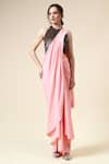 Buy_Aakaar_Pink Moss Crepe Embellished Glass Beads Pre-draped Saree With Embroidered Blouse _at_Aza_Fashions