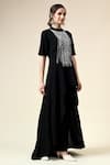 Buy_Aakaar_Black Moss Crepe Embellished Metallic Fringe Closed Noir Tunic And Pant Set _Online_at_Aza_Fashions