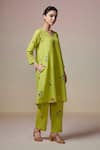 Shop_Dressfolk_Green Linen Cotton Digital Printed Floral Kurta And Pant Set _Online_at_Aza_Fashions