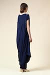 Shop_Aakaar_Blue Silk Crepe Embellished Crystal Boat Draped Tunic With Pant _at_Aza_Fashions