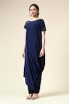 Shop_Aakaar_Blue Silk Crepe Embellished Crystal Boat Draped Tunic With Pant _Online_at_Aza_Fashions