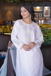 Buy_Myra Clothing Line_White Chanderi Hand Embroidered Beads Round Floral Kurta Pant Set _Online_at_Aza_Fashions