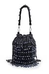 Bijoux By Priya Chandna_Black Beads Rain Drop Velvet Tasselled Bucket Potli Bag _at_Aza_Fashions