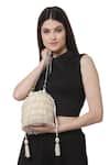 Buy_Bijoux By Priya Chandna_White Pearls Junction Layered Tasselled Bucket Potli Bag _at_Aza_Fashions