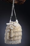 Shop_Bijoux By Priya Chandna_White Pearls Junction Layered Tasselled Bucket Potli Bag _at_Aza_Fashions