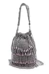 Buy_Bijoux By Priya Chandna_Grey Pearls Nargis Velvet Bead Tassell Bucket Potli Bag 