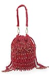 Buy_Bijoux By Priya Chandna_Red Pearls Kiara Velvet Bead Tassell Bucket Potli Bag _Online_at_Aza_Fashions