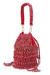 Bijoux By Priya Chandna_Red Pearls Kiara Velvet Bead Tassell Bucket Potli Bag _at_Aza_Fashions