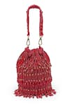 Buy_Bijoux By Priya Chandna_Red Pearls Kiara Velvet Bead Tassell Bucket Potli Bag 