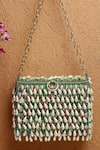 Shop_Bijoux By Priya Chandna_Green Pearls Jardin-d-amour Shell Embellished Purse _at_Aza_Fashions