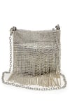 Bijoux By Priya Chandna_Silver Crystals Rainfall Embellished Nano Pouch Bag _Online_at_Aza_Fashions