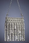 Shop_Bijoux By Priya Chandna_Silver Crystals Pearl Drop Embellished Nano Pouch Bag _at_Aza_Fashions