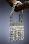 Shop_Bijoux By Priya Chandna_Grey Crystals Pearl Waterfall Embellished Nano Pouch Bag _at_Aza_Fashions