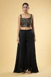 Samyukta Singhania_Black Georgette Embroidered Sequins Jacket Open Neck Pant Set _Online_at_Aza_Fashions