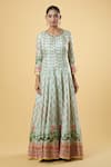 Samyukta Singhania_Green Anarkali Dola Silk Printed Floral Round With Dupatta _Online_at_Aza_Fashions