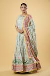 Buy_Samyukta Singhania_Green Anarkali Dola Silk Printed Floral Round With Dupatta _Online_at_Aza_Fashions