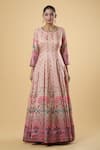 Samyukta Singhania_Pink Anarkali Dola Silk Printed Floral Round Pattern With Dupatta _Online_at_Aza_Fashions