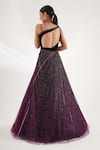 Shop_Chaashni By Maansi And Ketan_Purple Net, Velvet Pearls, Stones Asymmetric Beads Gradient Embroidered Gown _at_Aza_Fashions