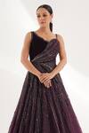 Buy_Chaashni By Maansi And Ketan_Purple Net, Velvet Pearls, Stones Asymmetric Beads Gradient Embroidered Gown _Online_at_Aza_Fashions