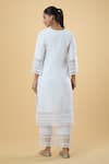 Shop_Samyukta Singhania_White Cotton Embellished Scallop Lace Notched Garima Kurta Set _at_Aza_Fashions