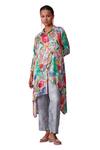 Buy_Urbankali_Multi Color Modal Satin Hand Embroidered Bloom Collared Printed Tunic With Pant _Online_at_Aza_Fashions