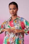 Urbankali_Multi Color Modal Satin Hand Embroidered Bloom Collared Printed Tunic With Pant _at_Aza_Fashions