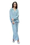 Shop_BAARO MASI_Blue Muslin Printed Leaf Notched Top And Pant Set 