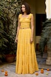 Buy_BAARO MASI_Yellow Muslin Printed Abstract Square Top With Tiered Skirt _Online_at_Aza_Fashions