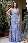 Buy_BAARO MASI_Blue Muslin Printed Abstract Floral Halter Backless Dress _at_Aza_Fashions