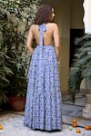 Shop_BAARO MASI_Blue Muslin Printed Abstract Floral Halter Backless Dress _at_Aza_Fashions