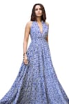 BAARO MASI_Blue Muslin Printed Abstract Floral Halter Backless Dress _at_Aza_Fashions