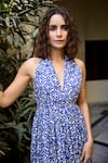 Buy_BAARO MASI_Blue Muslin Printed Abstract Floral Halter Backless Dress 