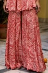 BAARO MASI_Red Modal Satin Printed Floral Halter Kurta With Sharara _Online_at_Aza_Fashions