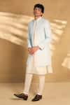 Shop_Alaya Advani_Blue Pant Poly Silk Embellished Threadwork Sequin Open Sherwani Set 