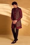 Alaya Advani_Maroon Sherwani And Jacket Silk Embellished Sequin Geometric Set _Online