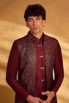 Buy_Alaya Advani_Maroon Sherwani And Jacket Silk Embellished Sequin Geometric Set _Online