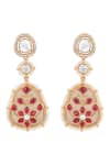 Shop_Hrisha Jewels_Gold Plated Zirconia Embellished Dangler Earrings _at_Aza_Fashions