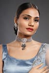 Buy_Hrisha Jewels_Gold Plated Zirconia Embellished Pendant Choker Necklace Set _at_Aza_Fashions