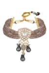 Shop_Hrisha Jewels_Gold Plated Zirconia Embellished Pendant Choker Necklace Set _at_Aza_Fashions