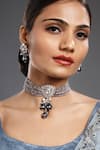 Buy_Hrisha Jewels_Gold Plated Zirconia Embellished Pendant Choker Necklace Set _Online_at_Aza_Fashions