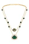 Shop_Hrisha Jewels_Gold Plated Semi-precious Stones Embellished Double-layered Pendant Necklace _at_Aza_Fashions