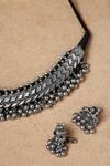 Shop_Mero Jewellery_Silver Plated Chevron Carved Maharashtrian Thushi Set _at_Aza_Fashions