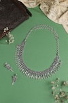 Buy_Mero Jewellery_Silver Plated Spoke Drop Carved Necklace Set _at_Aza_Fashions