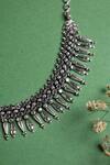 Shop_Mero Jewellery_Silver Plated Tribal Vibe Spikey Necklace Set _at_Aza_Fashions