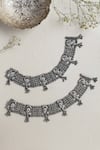 Buy_Mero Jewellery_Silver Plated Ghungroo Peacock Carved Anklet - Set Of 2 _at_Aza_Fashions