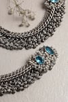 Shop_Mero Jewellery_Blue Topaz Stone Embellished Anklet - Set Of 2 _at_Aza_Fashions