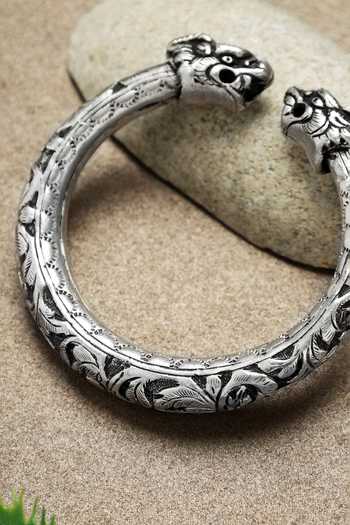 Shop_Mero Jewellery_Silver Plated Dragon Carved Kada _at_Aza_Fashions